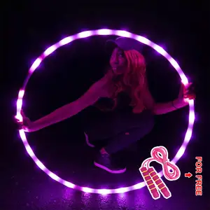 Collapsible Eco Friendly Electric Electronic Fit Flexible Spring Kids Cheap Illuminated Led Hula Ring Hoops