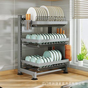 Égouttoir à vaisselle Najie taille L, réglable et multifonctionnel avec plateau, égouttoir carré pour assiettes, bols et plats - Product Image 3