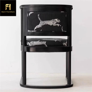 Nouveau Style <span class=keywords><strong>chinois</strong></span> en bois noir imprimé léopard chaise de salle à manger chaise d'appoint coussin rembourré chaise de Table à manger unique formelle - Product Image 4