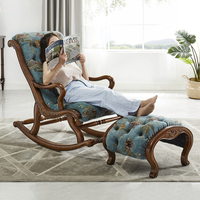 Fauteuil à bascule de style américain en bois massif et cuir véritable, chaise longue de salon avec repose-pieds, mobilier de villa