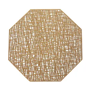 廉价金属金色八角形聚氯乙烯餐垫镂空垫乙烯基隔热可洗派对婚礼桌垫