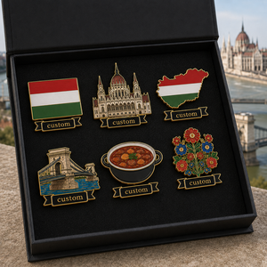 Set de Regalo de Pin de Solapa Esmaltado Personalizado de Hungría con Caja, Pin de Solapa del Castillo del <span class=keywords><strong>Danubio</strong></span> y Baño Termal, Souvenir Turístico, Insignia del Río <span class=keywords><strong>Danubio</strong></span>, Venta al por Mayor - Product Image 1