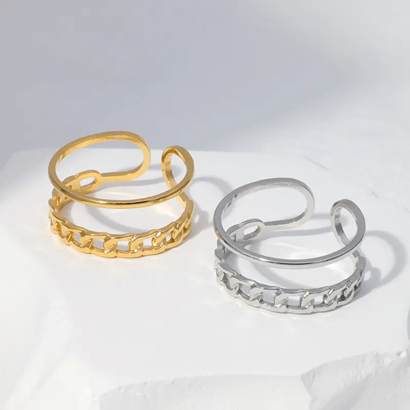Французская нержавеющая сталь PVD 18K позолоченные женские полые двухслойные открытые кольца на палец для друзей ювелирные изделия
