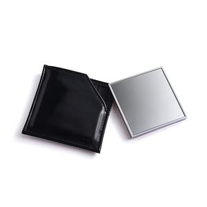 Brand Name Unique Gold Acrylic LOGO Metal Square Single Side Pocket <b>Mirror</b> With PU Pouch - Product Image 4