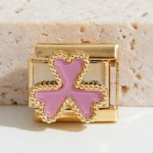Pulsera de dijes italianos de moda con oro y diamantes, de acero inoxidable, ligera y colorida, con dije de flor de trébol italiano - Product Image 3