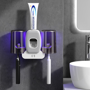 Wall Mounted Toothbrush Holder With UV Sterilizer For Electric Toothbrushes And <strong>Toothpaste</strong> <strong>Dispenser</strong> - Product Image 1