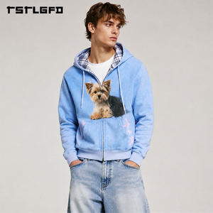Sweat-shirt réversible personnalisé à double face, imprimé vintage à carreaux, style streetwear Y2K, fermeture éclair intégrale, épais, vente en gros - Product Image 2