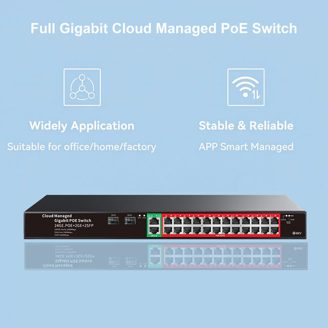 Shenzhen Factory Cloud APP Control Switch 24-Port Full Gigabit POE IP Network Fiber Optic Equipment 2*1000mbps UTP Uplink