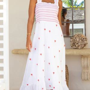 Vestido Midi de Verano Personalizable, Elegante, de Algodón y Lino, Estilo Halter, Casual, Corte A, Sin Mangas, Bordado, para Mujer - Product Image 3