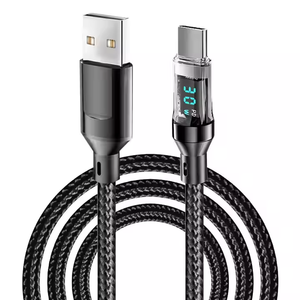Cable Usb <span class=keywords><strong>C</strong></span> negro <span class=keywords><strong>a</strong></span> tipo <span class=keywords><strong>C</strong></span> 100W Cable trenzado de nailon tipo <span class=keywords><strong>C</strong></span> 6A Cargador de carga rápida <span class=keywords><strong>a</strong></span> <span class=keywords><strong>L</strong></span> con pantalla Led para Teléfono Celular - Product Image 1