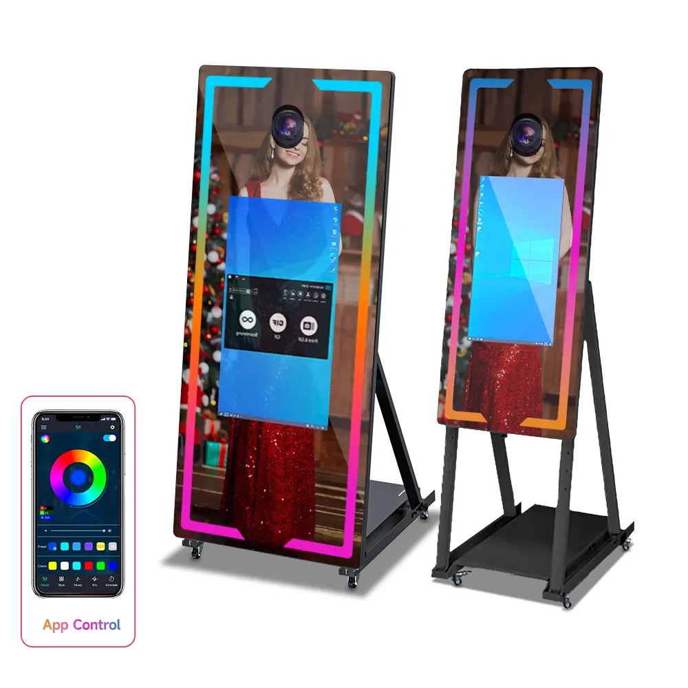 Portable touch screen standing europe round magic selfie arch wholesale beauty mirror photo booth with camera and printer