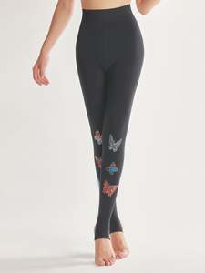 Motif papillon peint à la main avec <span class=keywords><strong>bas</strong></span> <span class=keywords><strong>de</strong></span> pieds en velours chaud en <span class=keywords><strong>nylon</strong></span> coton vidéos gratuites collants noirs - Product Image 3