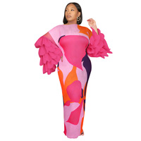 Robe plissée Miyake à manches volantées, taille unique, imprimée, grande taille, pour femme, tunique élégante pour soirée, caftan