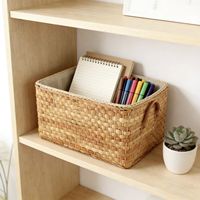 Panier de rangement rectangulaire en paille tressée de haute qualité avec poignée, panier de rangement naturel fait à la main en gros