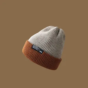 Gorros cálidos a prueba de viento Unisex, gorro de doble cara para exteriores, gorros de punto de invierno de dos tonos, gorros de lana de punto grueso para mujer