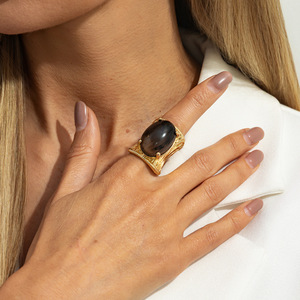 Anillo Abierto de Lujo con Gemas Mixtas Estilo Retro Geométrico para Mujer - Product Image 4
