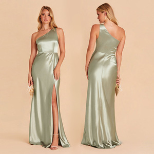 Vestido de satén con abertura alta y tirantes sin espalda, elegante vestido de dama de honor para boda - Product Image 4