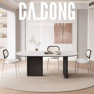 Mesa de Comedor Ovalada de Madera Maciza con Tapa Blanca, Diseño Moderno para el Hogar, Estructura Estable, Estilo Península - Product Image 4