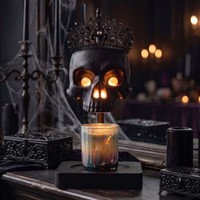 Lampe chauffe-cire électrique à intensité variable, design Couronne Gothique Crâne, avec abat-jour en résine et base en bois d'hévéa, pour bougies aromatiques, décoration d'Halloween