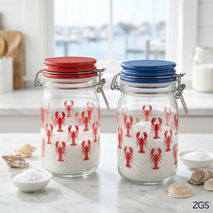 Lot de 4 bocaux de rangement en verre avec couvercles hermétiques en céramique, motif <span class=keywords><strong>homard</strong></span>, décor côtier, pour cuisine - Product Image 3