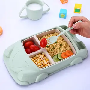 Diskon besar produk baru aksesoris dapur piring mobil kartun ramah lingkungan piring bayi peralatan makan Set alat makan