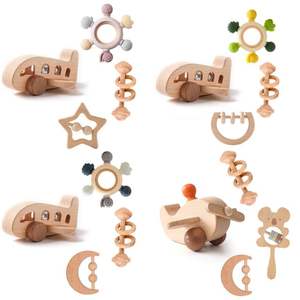 Cadeau de <span class=keywords><strong>naissance</strong></span> pour bébé puzzle multifonctionnel jouets d'éducation précoce hochets rongeant gomme de dentition billes de bois <span class=keywords><strong>ensemble</strong></span> de jouets d'avion - Product Image 5