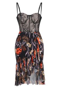 Su misura in maglia nera aderente da donna in pizzo Sexy a <span class=keywords><strong>balze</strong></span> floreali abiti da festa da donna - Product Image 6