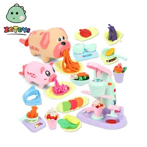 Zhiqu Toysdiy mainan anak, mesin Pasta babi lumpur warna kartun es tanah liat Set rumah bermain peralatan makan