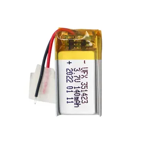 중국 Lipo 배터리 제조 업체 사용자 정의 3.7 볼트 리튬 이온 배터리 UFX 351423 140mAh 3.7 V 레이저 포인터 배터리