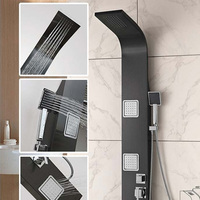 Système de massage de salle de bain Colonne de douche thermostatique Cascade Mélangeur thermostatique noir Panneau de douche en acier inoxydable 304
