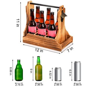 Porta Latas de Cerveza de Madera con Abrebotellas, Juego de Servicio para 6 Bebidas - Product Image 4