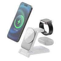 Station de charge sans fil magnétique portable 3-en-1 pliable rapidement avec entrée 9V/2A, support multifonction pour montre connectée et téléphone