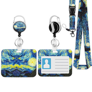 In stock: Night Sky Retractable Badge Clip Keychain with Horizontal <b>ID</b> Card <b>Holder</b>, Double-sided UV Printed Polyester Lanyard - Product Image 1