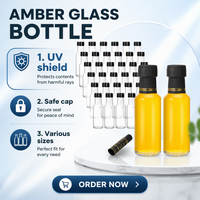 Flacon compte-gouttes en verre pour huiles essentielles avec bouchon à vis inviolable noir, marquage à chaud, 30ml/50ml/100ml