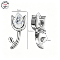 Piercing d'oreille Freya en titane ASTM F136 à filetage interne, avec chaîne pendante en CZ marquise et fleur de tulipe, pour cartilage, hélix, tragus