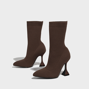 XSD Nouvelle Collection Bottines Nude à Talon Gobelet, Tricotées, Pointues, pour l'extérieur, en Promotion - Product Image 4