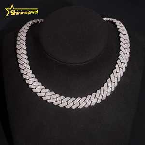 أزياء الهيب هوب بلينغ issanite مخصصة مع 15 سلسلة ربط كوبية سميكة مجوهرات الرجال الفضية - Product Image 6