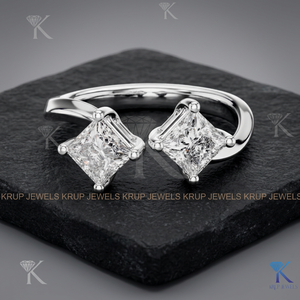 Anillo de Compromiso con Diamante Cultivado en Laboratorio, Corte Princesa, Oro Sólido, Estilo Vintage Toi Et Moi, Joyería Fina Hecha a Medida, Regalo para Mujer, Venta al Por Mayor - Product Image 2