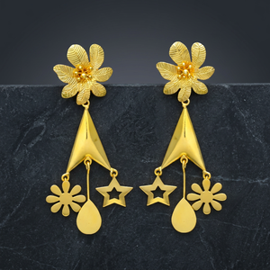 Pendientes Colgantes de Latón Chapado en Oro Hechos a Mano con Piedras Preciosas, Estilo Bohemio Étnico para Compromiso - Product Image 2