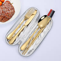 Ensemble de couverts de voyage portable en acier inoxydable de qualité alimentaire avec logo personnalisé, couteau, fourchette, cuillère, baguettes