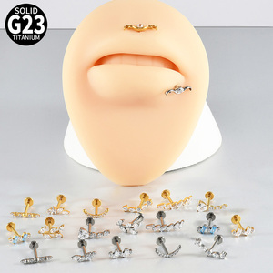 Boucles d'oreilles Gaby G23 en titane doré, divers modèles, à dos plat, pour piercing de lèvre, tragus, hélix, daith, lobe, zircon, cadeau, bijoux pour le corps - Product Image 4