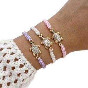 Boho Summer Adjustable Handmade WovenCord Rhinestone SeaTurtle Charm Braided <b>String</b> Bracelet - Product Image 3