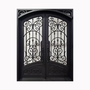 Pintu gerbang besi foto besi Modern desain pintu tunggal eksterior rumah hitam ganda gaya Perancis katalog pintu besi - Product Image 4