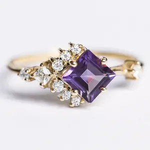 Woman dainty amethyst fine jewelry trendy rings 925 silver zircon diamond labradorite natural garnet ring