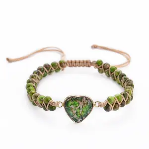 Vintage Leather Bracelets Natural Stone Wrap Bracelets for Men and Women Boho Heart Shaped Friendship Bracelet Handmade Jewelry