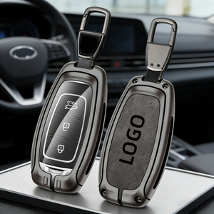 Étui de luxe en métal et cuir pour <span class=keywords><strong>clé</strong></span> de voiture <span class=keywords><strong>Hyundai</strong></span>, avec logo personnalisé, housse de <span class=keywords><strong>clé</strong></span> élégante anti-rayures avec porte-clés - Product Image 1