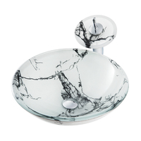 Vasque de salle de bain Boweiya en verre trempé personnalisé, design peinture à l'encre chinoise noir et blanc, écologique et facile à nettoyer