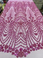 Tissu en dentelle tricoté de poids moyen avec perles en relief, polyester/coton, 10 couleurs en stock, pour robe de mariée africaine de luxe ou de soirée