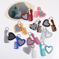Porte-clés en forme de cœur avec paillettes d'acide acétique et miroirs de maquillage pour sacs, décorations suspendues, porte-clés en plastique personnalisé
