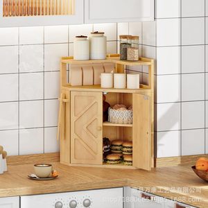 Gabinete de Esquina para Cocina de Bambú con Almacenamiento de Doble Capa, Color Madera Natural, para Uso en Encimera - Product Image 2